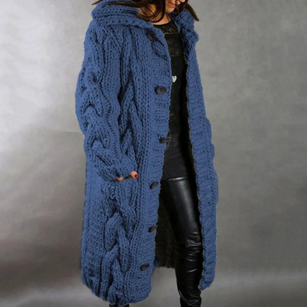 Hollis | Women's Long Hooded Chunky Cable Knit Cardigan