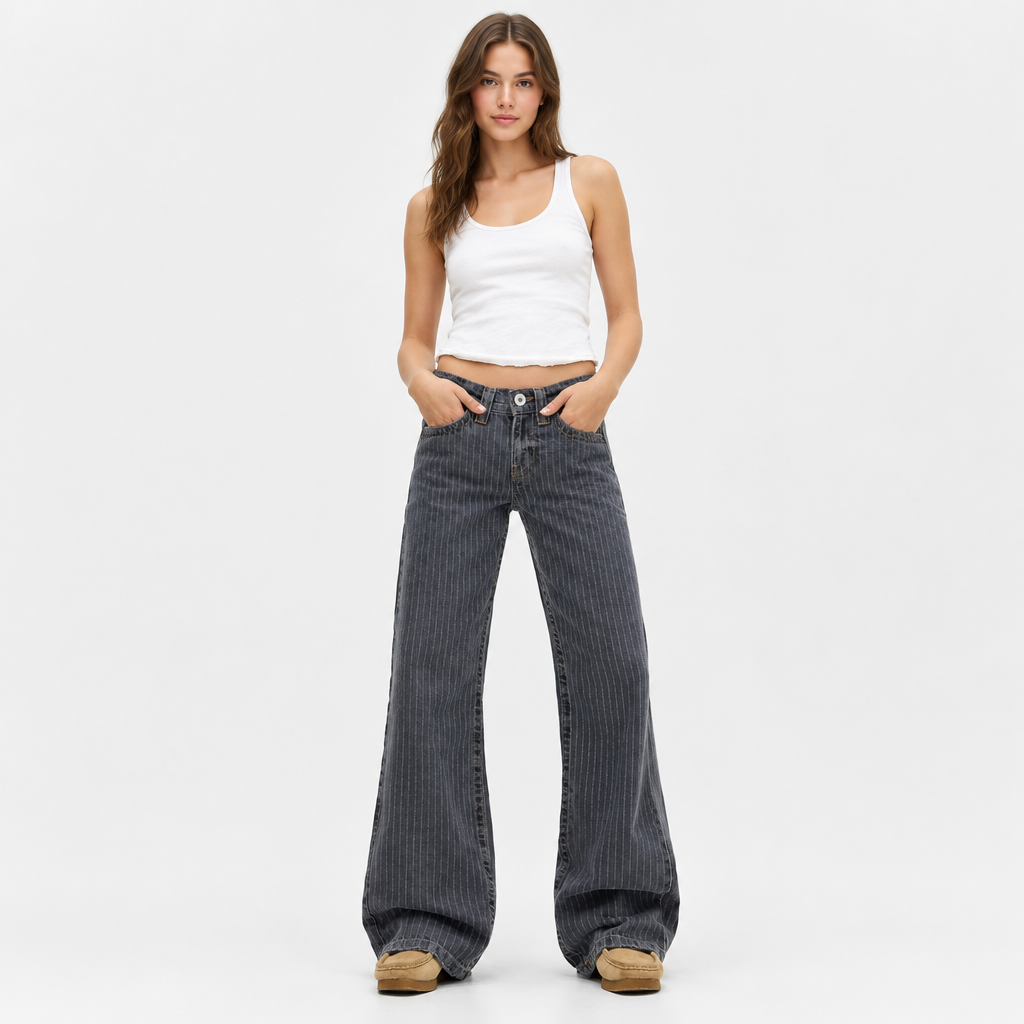 Lotte | Women's Mid Rise Pinstripe Wide Leg Jeans