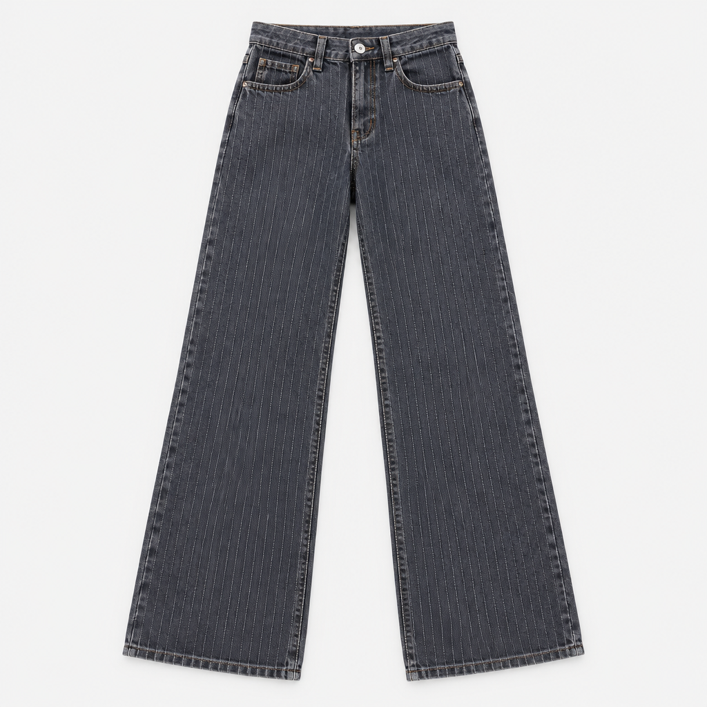 Lotte | Women's Mid Rise Pinstripe Wide Leg Jeans