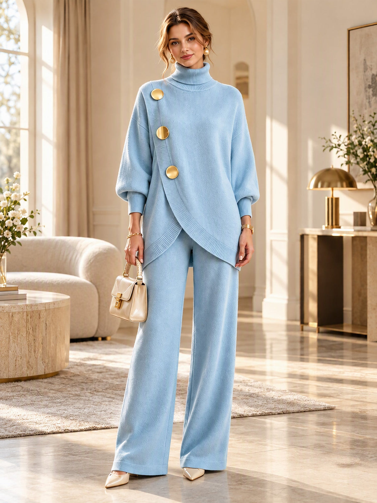 Wrenna | Women's Knit Turtleneck Jumper and Trousers Set