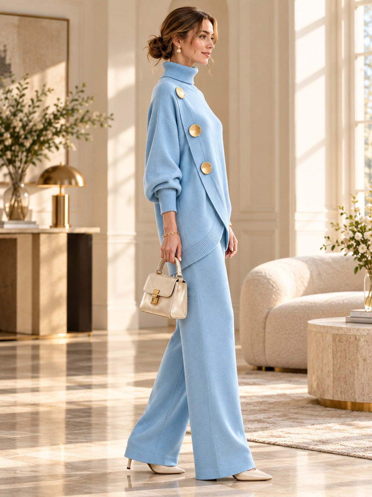 Wrenna | Women's Knit Turtleneck Jumper and Trousers Set