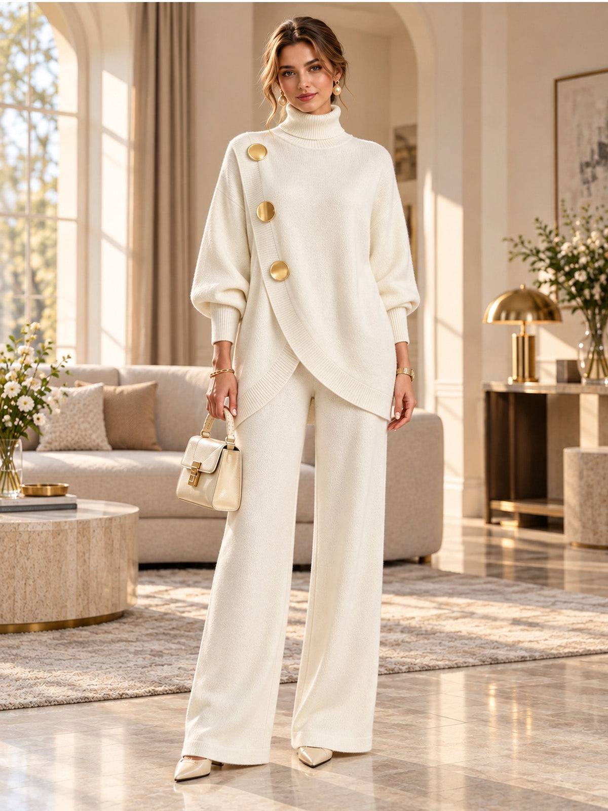 Wrenna | Women's Knit Turtleneck Jumper and Trousers Set