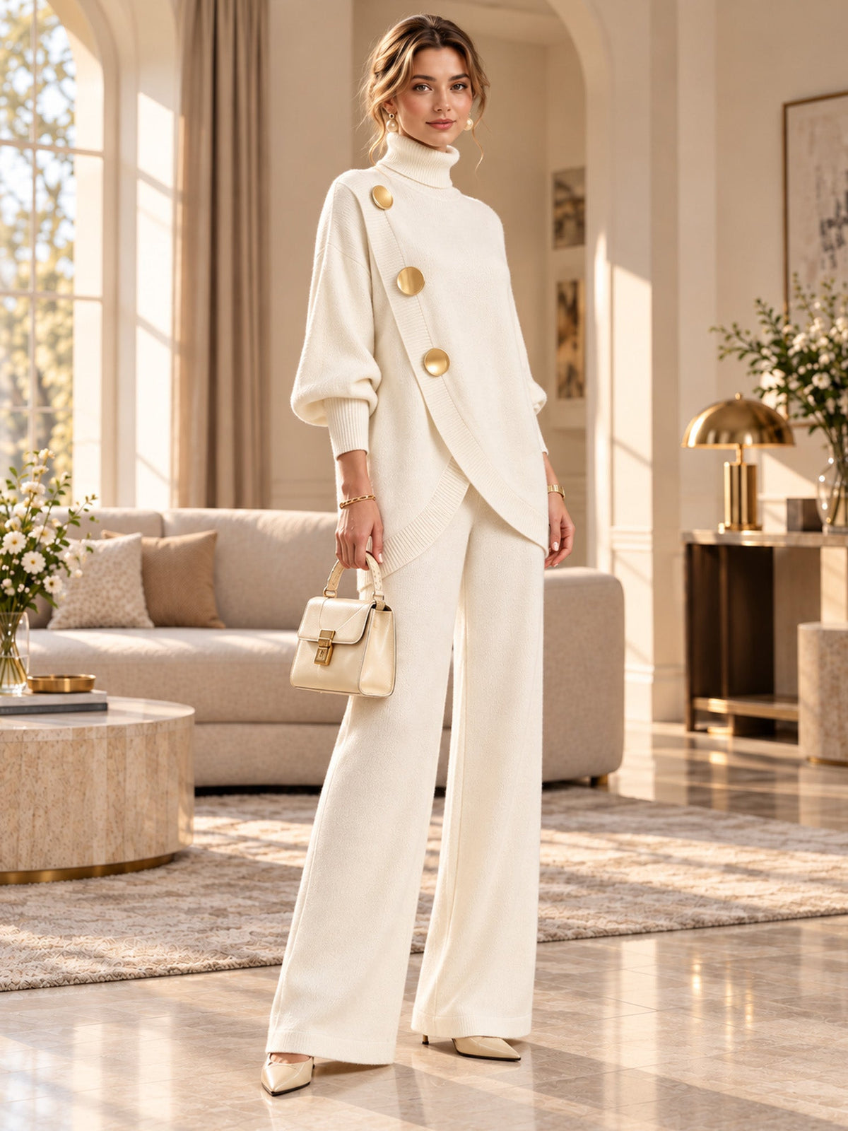 Wrenna | Women's Knit Turtleneck Jumper and Trousers Set